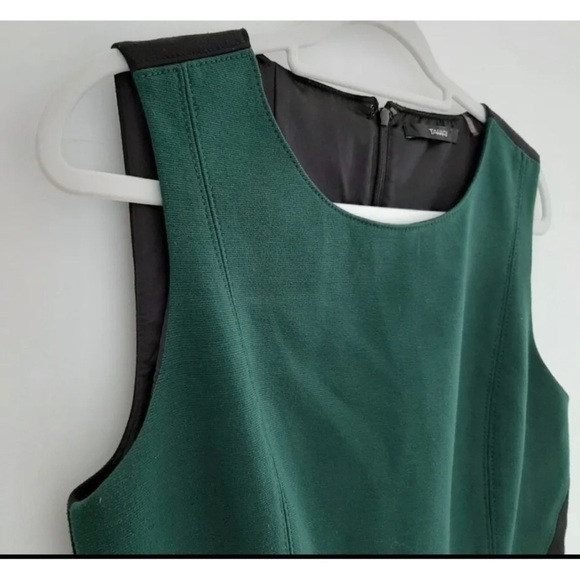 Tahari Sz 10 Emerald Hunter Green Black Sheath Dress Christmas Figure Flattering - Picture 6 of 16